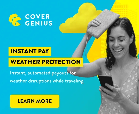 Medium rectangle ad: the Rain Triggers Instant Pay message in the brand collage style, sized for an in-content slot.