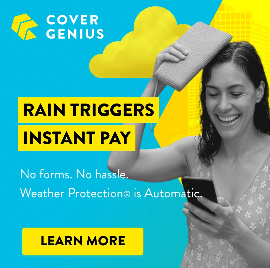 1:1 social ad: the Weather Protection collage cropped square for a social feed, with a Learn More call to action.