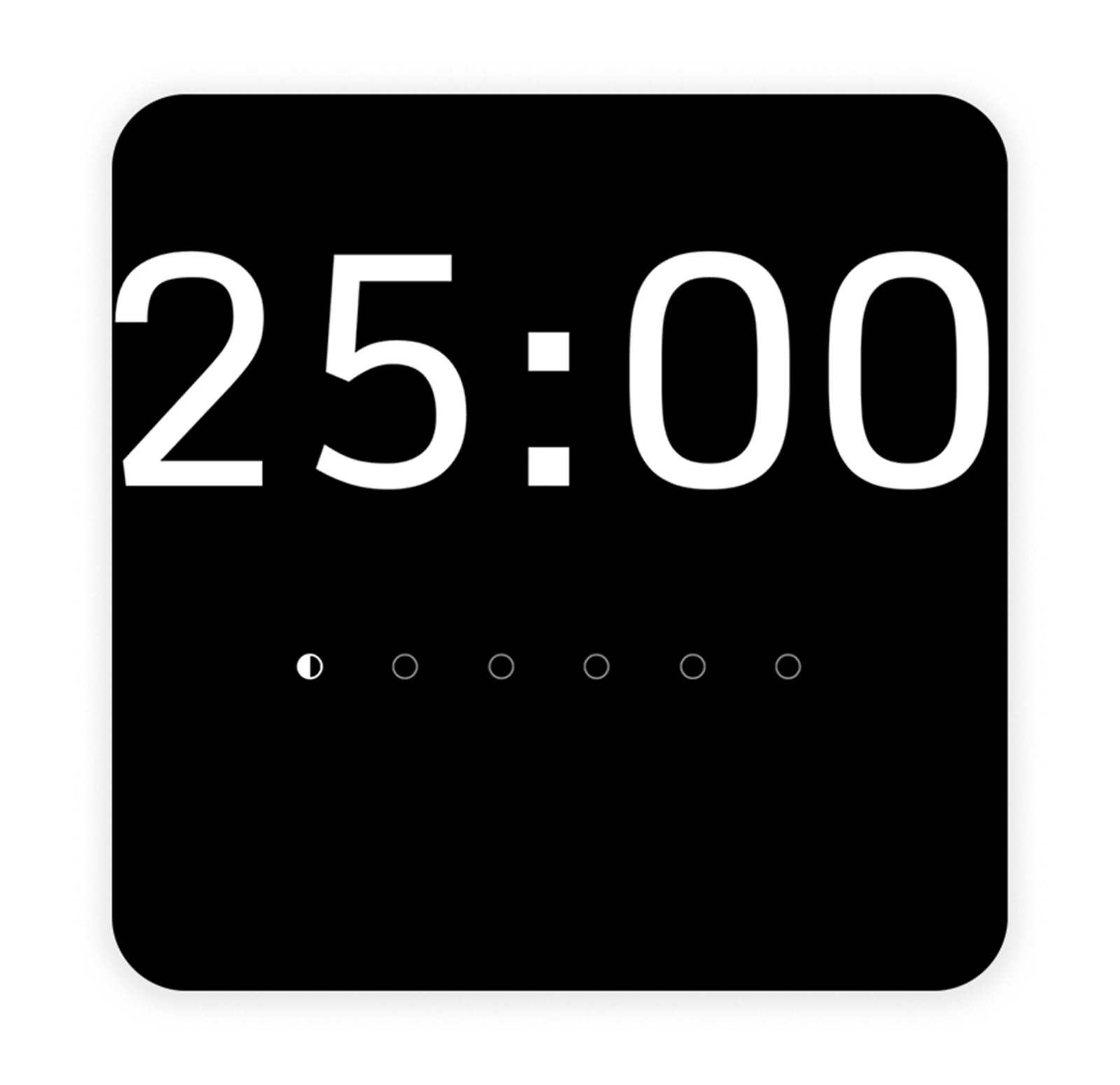 Epok’s timer: a black card showing a 25:00 focus session, one number and nothing else.
